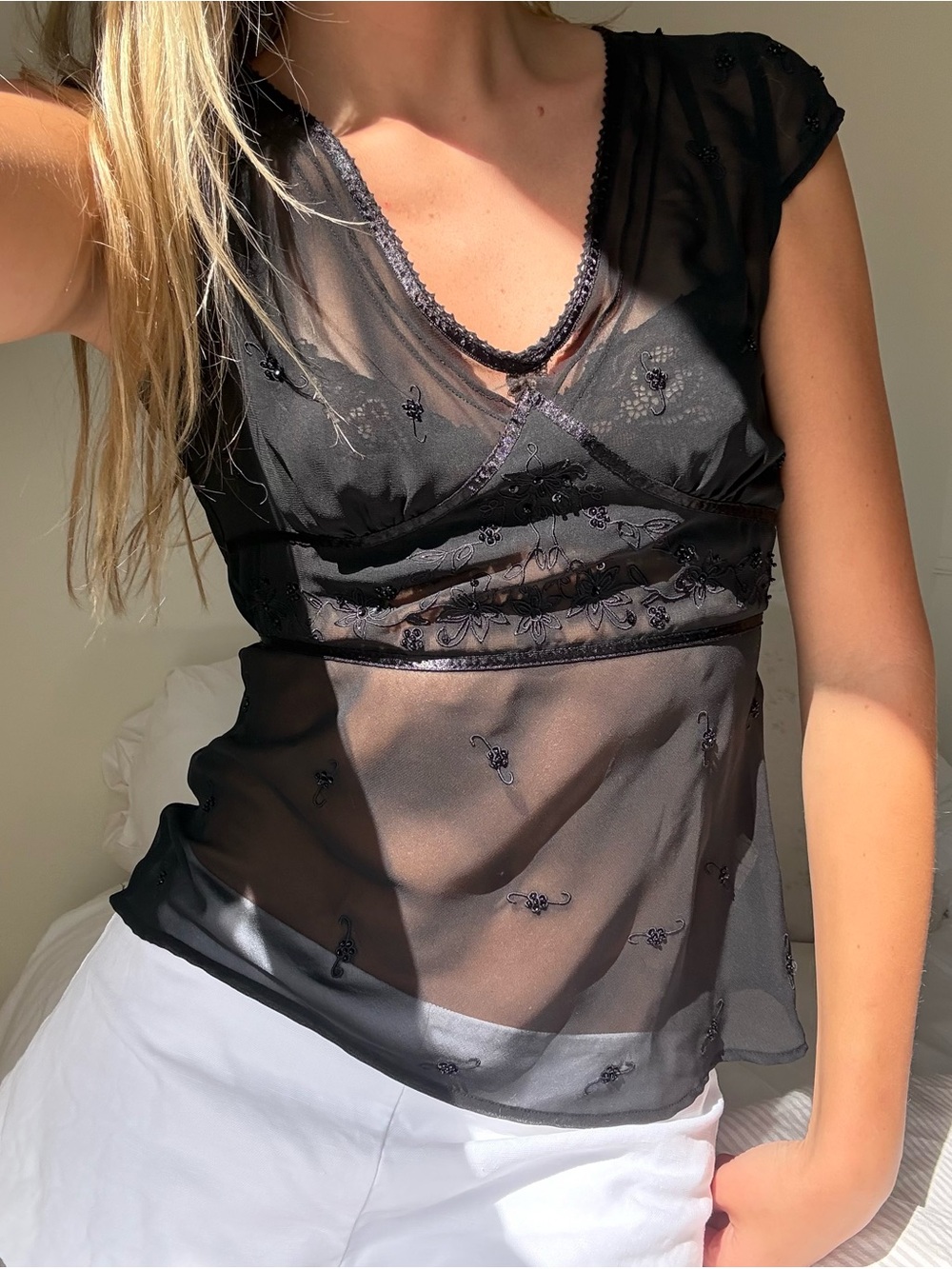 vintage Sheer Embroidered Mesh Camisole Top - Picture 4 of 6